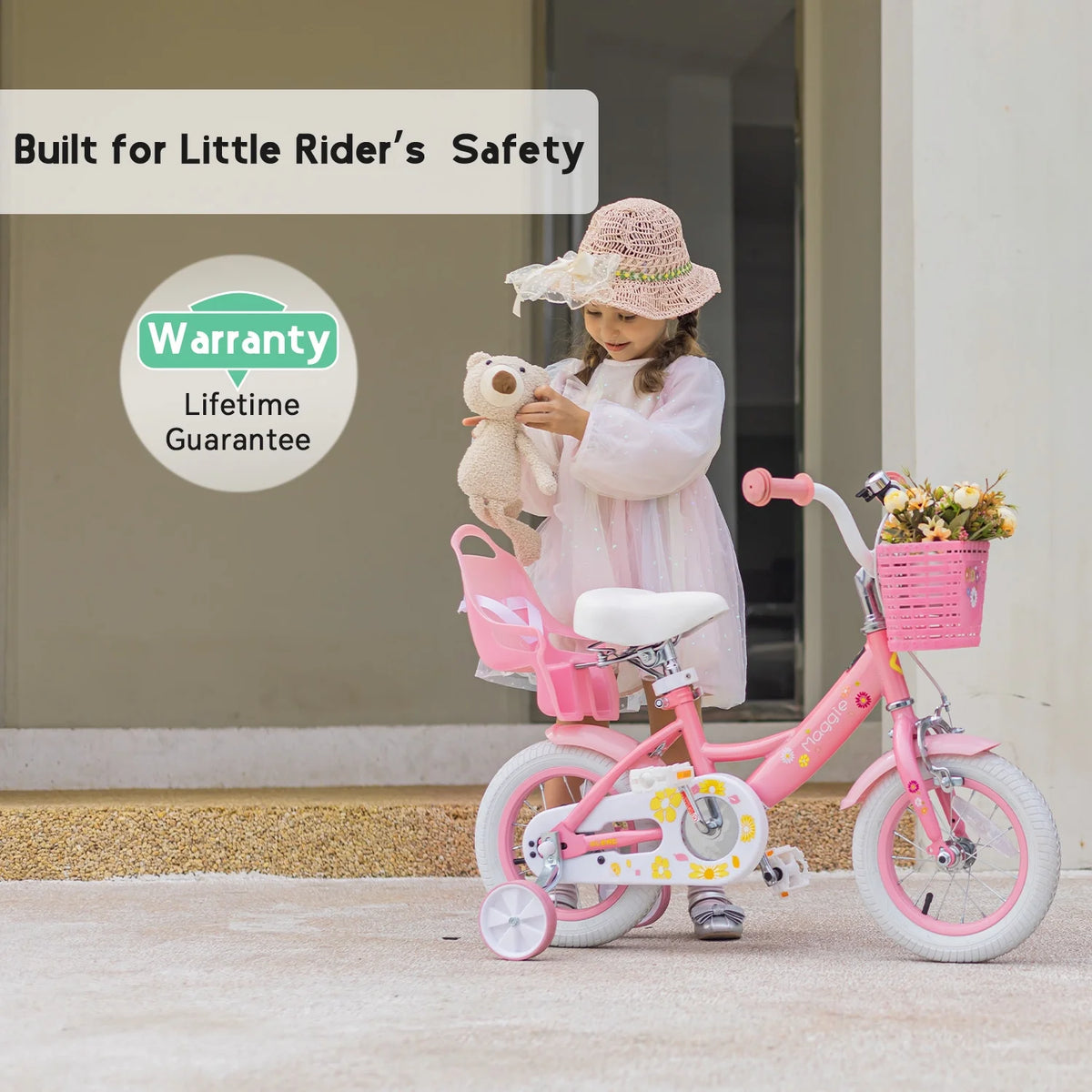Vélo pour filles Glerc Maggie de 12 pouces pour enfants de 2 à 4 ans, Pêche