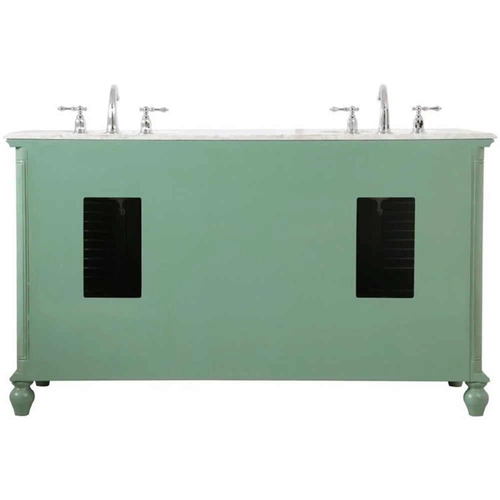 Meuble-lavabo double élégant de 60 pouces pour salle de bain, blanc antique