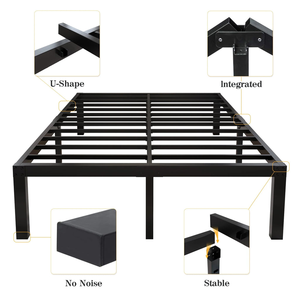 yookare 18 Cadre de lit plateforme en métal robuste 4000 lbs, Queen