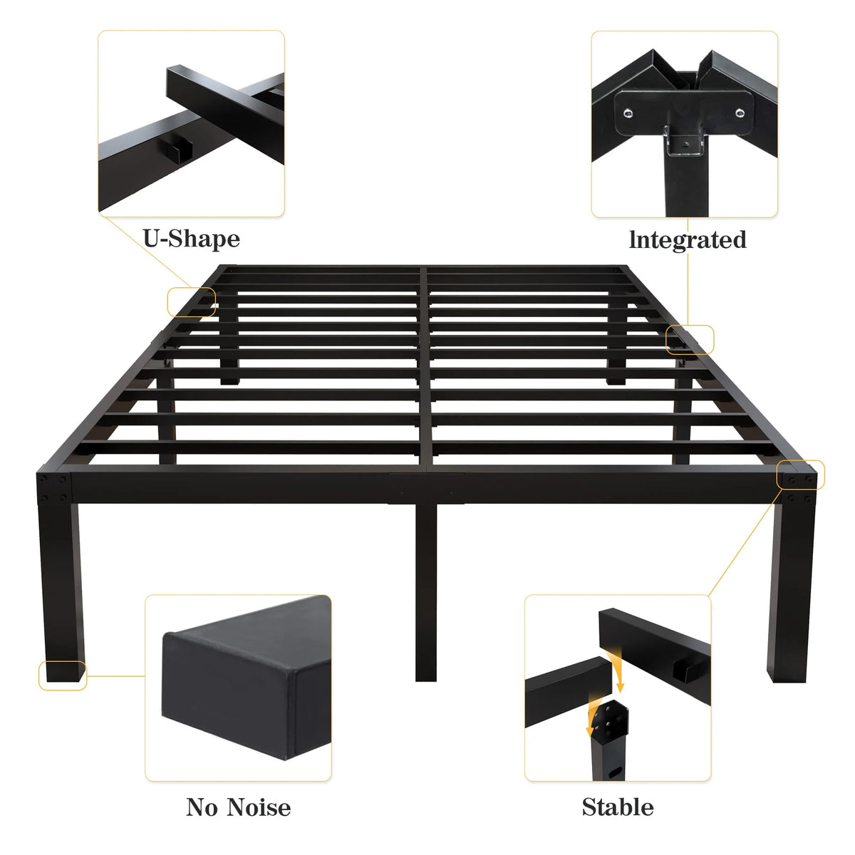 yookare 18 Cadre de lit plateforme en métal robuste 4000 lbs, Queen