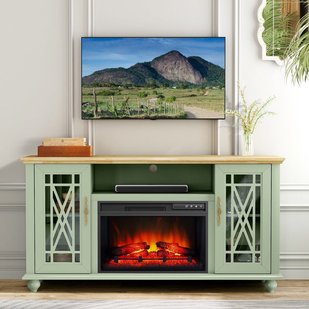 Meuble TV FESTIVO Elegant 61 avec cheminée - Vert