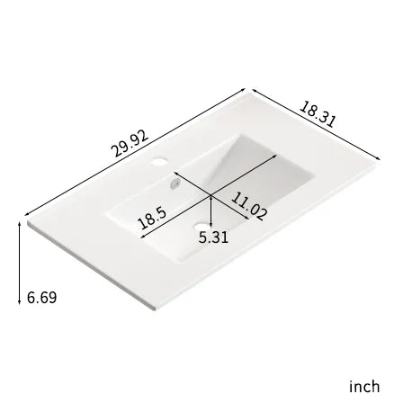 Plan de toilette de salle de bain Lisonu de 24 pouces avec lavabo intégré, en céramique blanche de porcelaine avec vasque ovale pour une salle de bain épurée et moderne