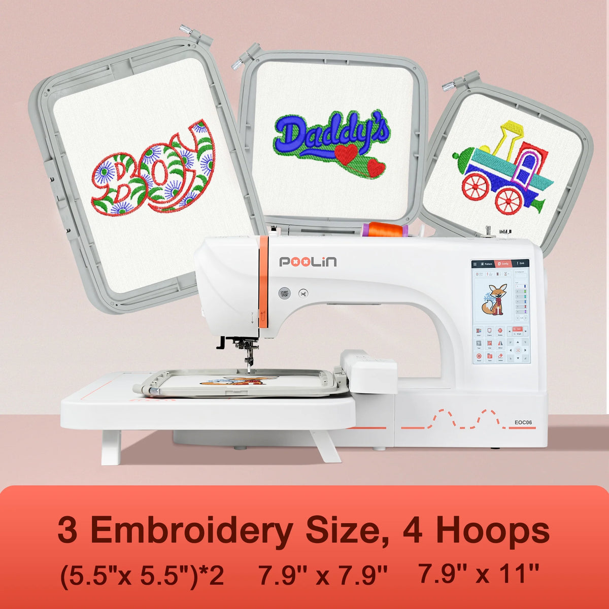 Machine à broder Poolin EOC05, zone de broderie 4 x 9,25 po, écran tactile 7 po, avec kit