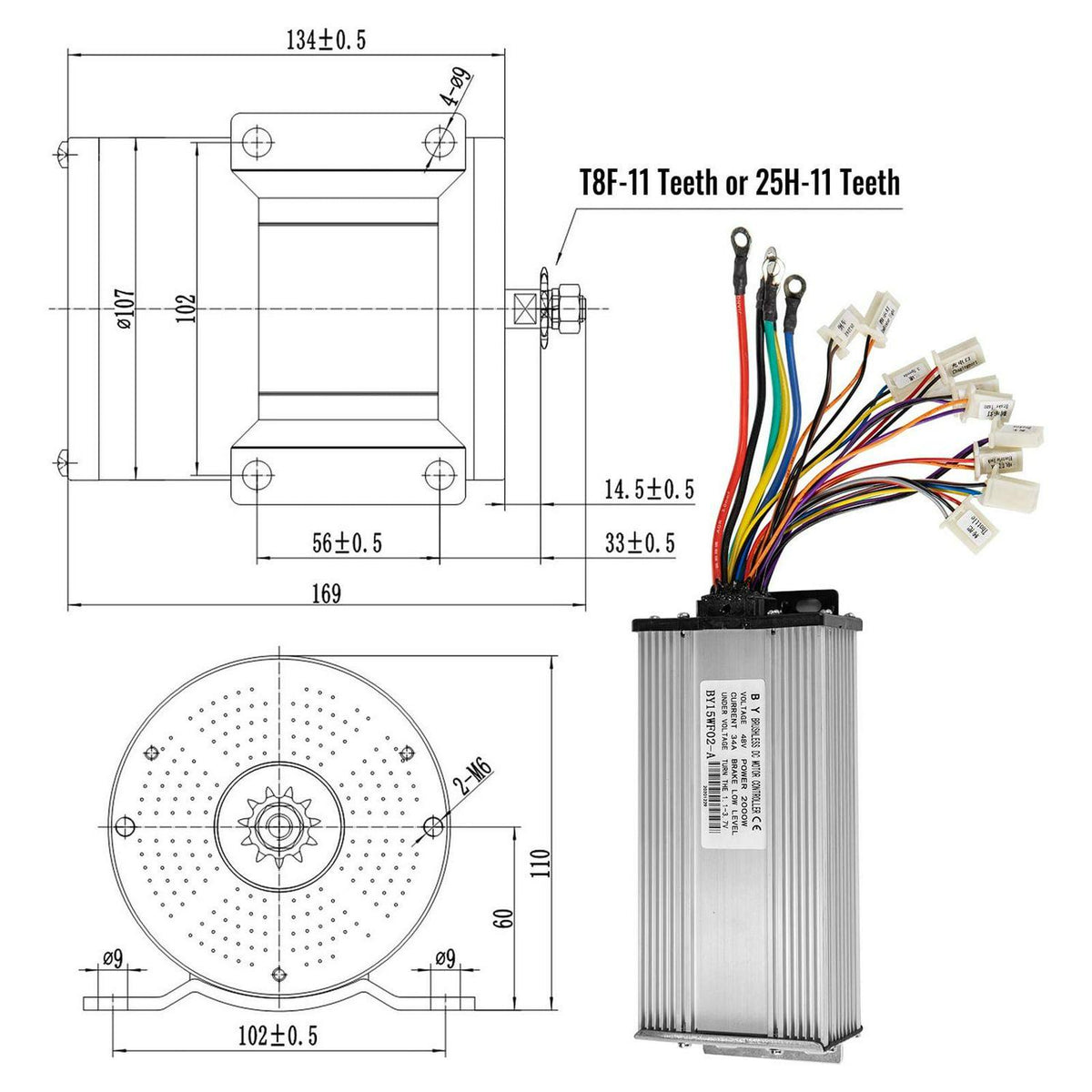 Kit moteur à courant continu sans balais VEVOR 48 V 2000 W. 4300 tr/min. avec contrôleur et accélérateur. Pour kart/quad. 10 lb