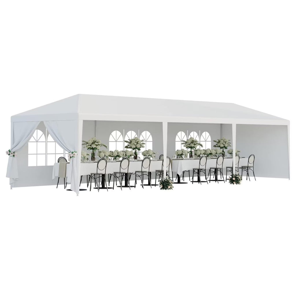 Tente de réception extérieure 10'x30', auvent de mariage, chapiteau de camping imperméable, abri de barbecue robuste, 8 parois latérales amovibles (10x30)