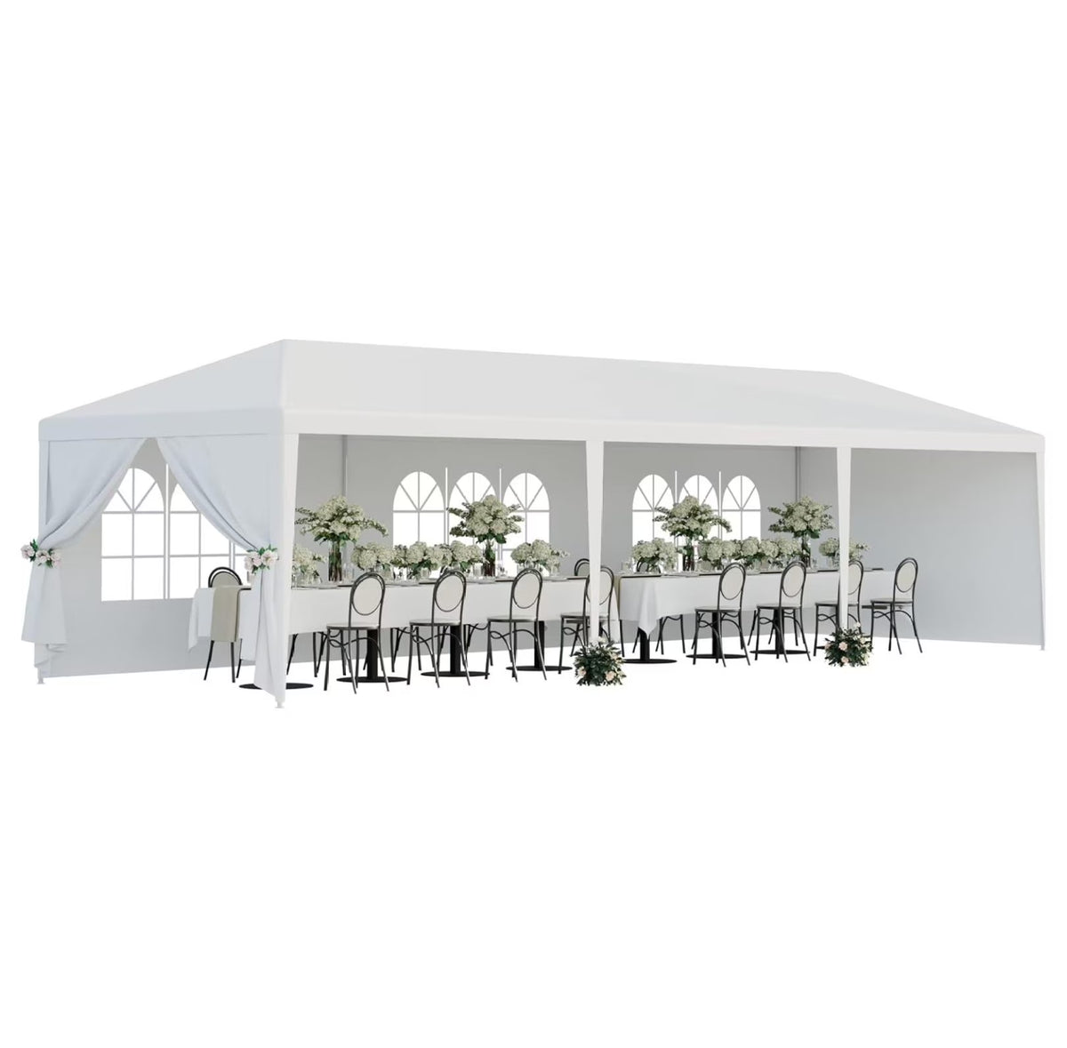 Tente de réception extérieure 10'x30', auvent de mariage, chapiteau de camping imperméable, abri de barbecue robuste, 8 parois latérales amovibles (10x30)