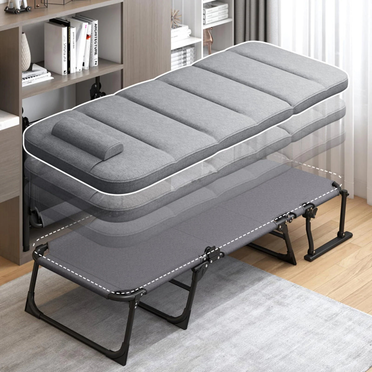 FICISOG Cadre de lit portable avec matelas, lits de repos pliables pour adultes et enfants, gris