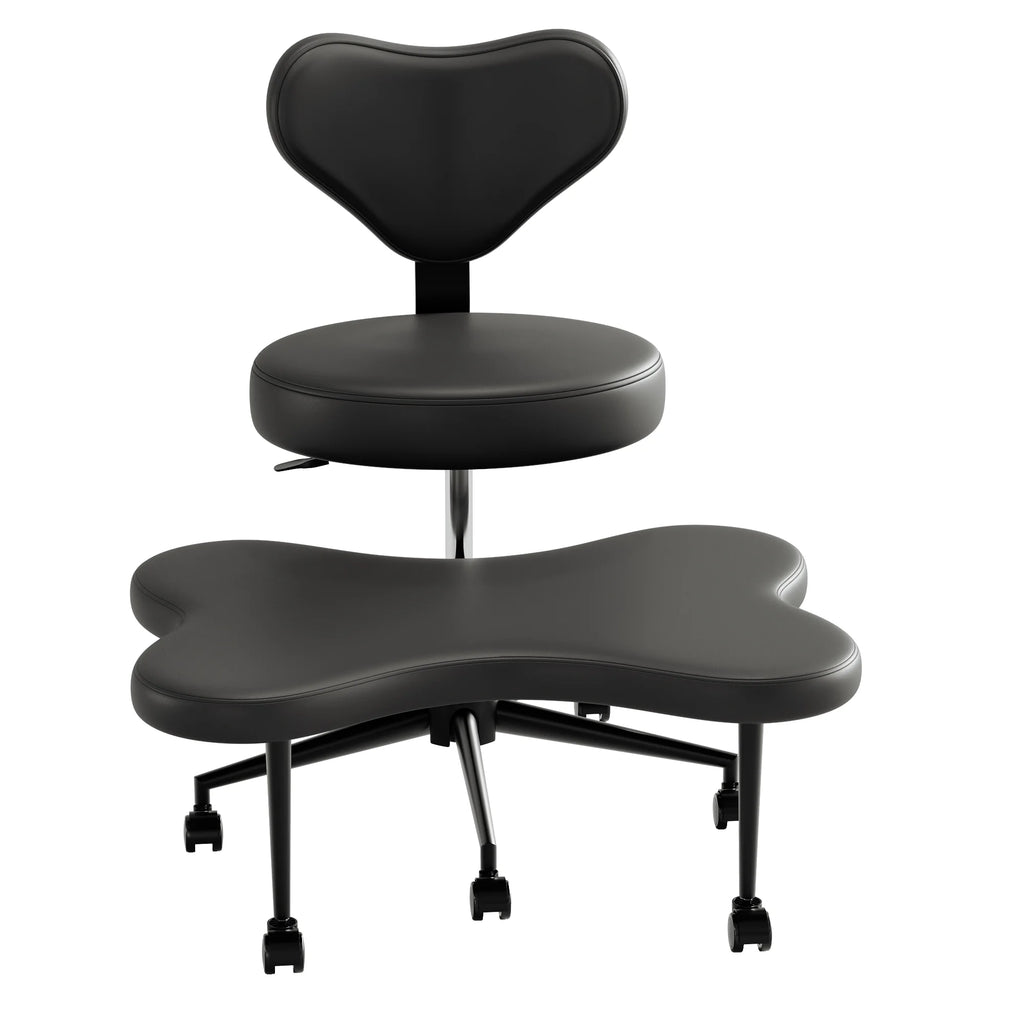 Chaise ergonomique pivotante pour position en tailleur Pinmoco, hauteur réglable et tissu bouclette, chaise de méditation et pour TDAH avec soutien dorsal, pour la maison et le bureau, blanc cassé
