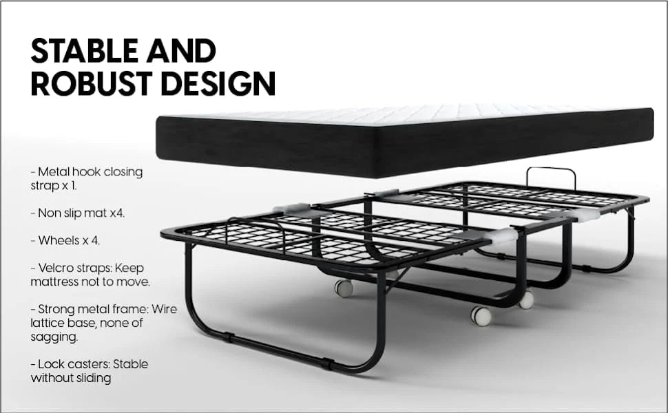Lit pliant EconoHome avec matelas - Cadre de lit format lit de camp 75 x 31 - Lit d'appoint portable, pliable et roulant pour adultes - Matelas de camp en mousse à mémoire de forme de 12,7 cm d'épaisseur - Lit pliant gain de place facile à ranger