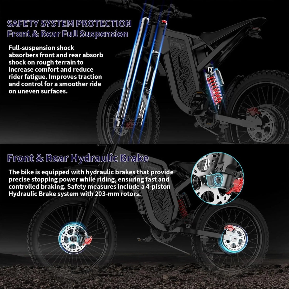 Moteur 6000W(Crête) Batterie 60V/35Ah, Moto électrique Freego X2Pro pour adultes, Vélo électrique  50MPH/7 Vitesses Vélo électrique tout-terrain, Suspension intégrale 19x2/Frein hydraulique à quatre pistons UL2849MTB