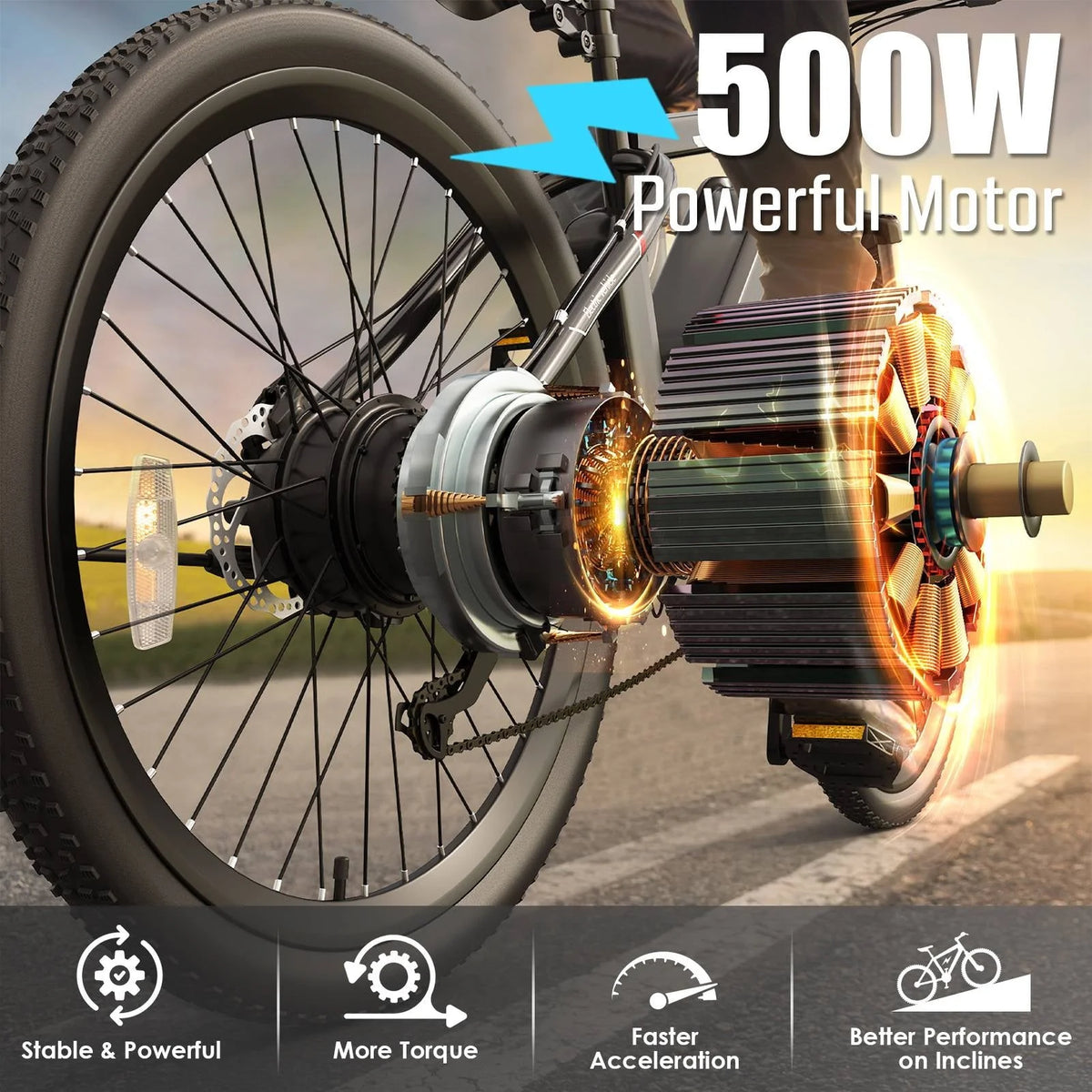 Vélo électrique Elifine 500W pour adultes, vélo électrique tout-terrain 26 avec 5 modes de conduite, batterie 48V 7,8Ah, Shimano 21 vitesses & 19,8 mph vélo électrique urbain en alliage d'aluminium jusqu'à 50 miles