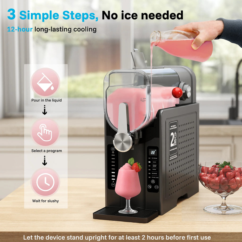 Machine à granité Flamemore pour la maison avec autonettoyage, sans glaçons, 6 réglages prédéfinis, machine à boissons glacées, démarrage différé de 12 h, 200 W