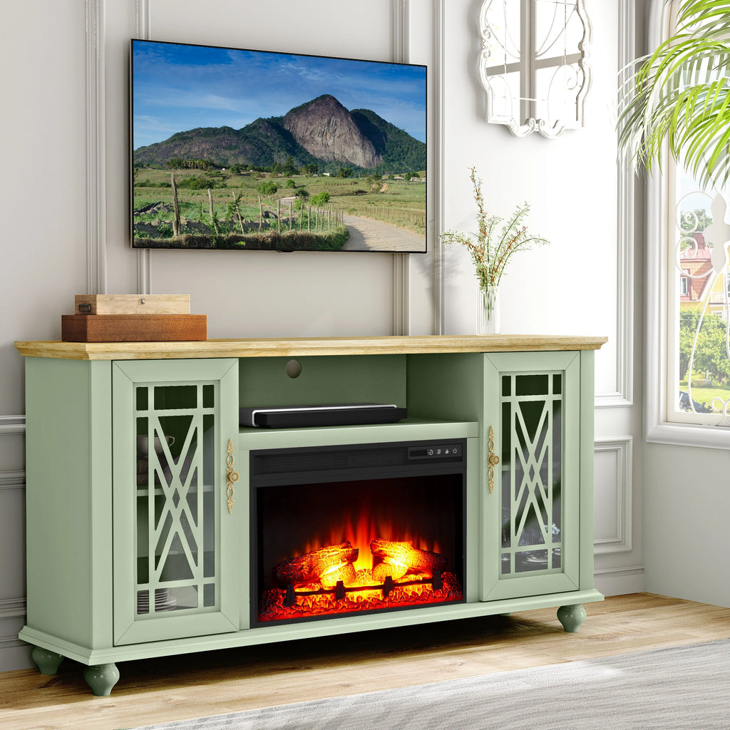Meuble TV FESTIVO Elegant 61 avec cheminée - Vert