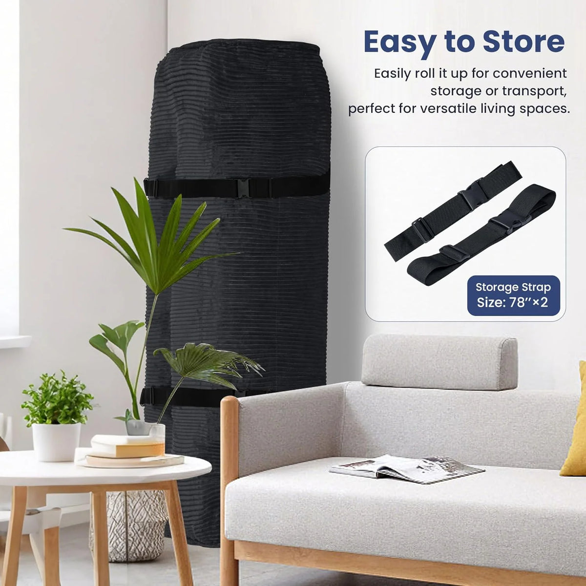Matelas Futon 8 Pouces Taille Double, Canapé-Lit Futon Extra Épais Matelas Japonais Amélioré Matelas Futon au Sol pour Adultes Matelas Futon Japonais Pliable 8, Noir (Cadre Non Inclus)