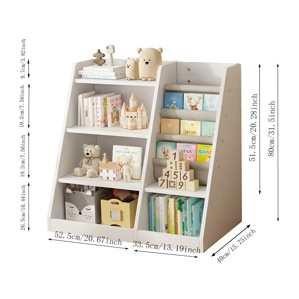 IVV Bibliothèque Montessori pour enfants, Bibliothèque moderne en bois à 4 niveaux, Étagère à livres et jouets pour enfants, Support d’étagère en tissu, Pour salle de classe, chambre, chambre de bébé ou salle de jeux (Rose)