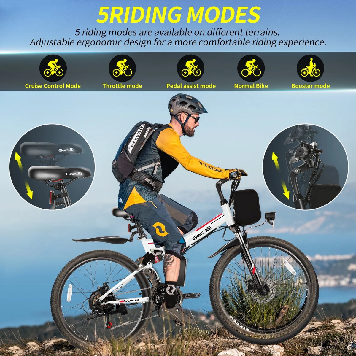Vélo électrique pliant Gocio 26 pour adultes, VTT électrique 500W, Double amortisseur, Batterie 48V 7,8Ah, Shimano 21 vitesses, UL2849