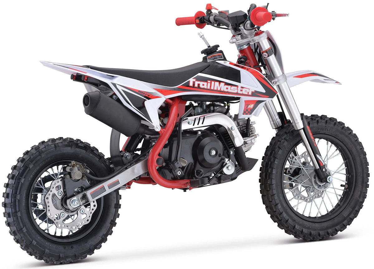 Moto tout-terrain Trailmaster TM15 110 cc semi-automatique à 4 vitesses, hauteur de selle de 24,21 pouces, freins à disque, cadre à double triangulation (rouge)