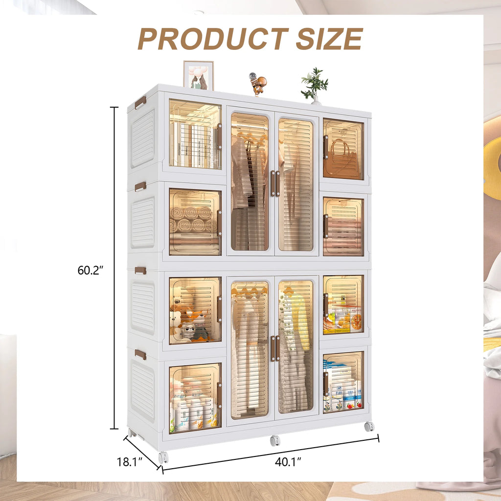 Penderie portable pour enfants Montary avec portes magnétiques et tringle – Meuble de rangement en plastique à 4 casiers pour chambre d'enfant