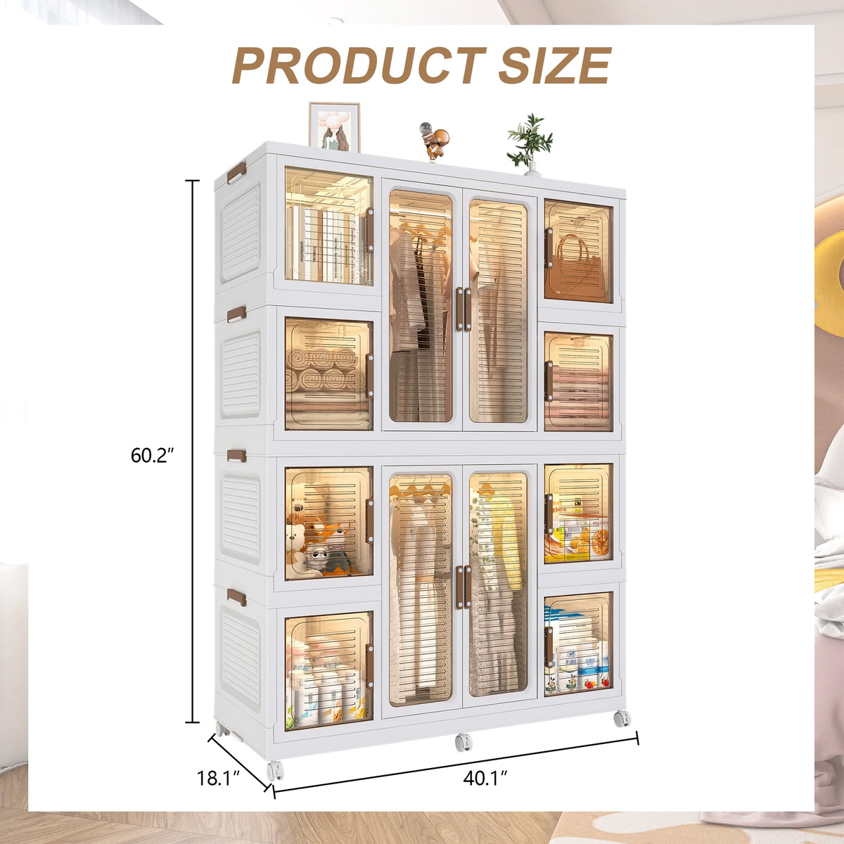 Penderie portable pour enfants Montary avec portes magnétiques et tringle – Meuble de rangement en plastique à 4 casiers pour chambre d'enfant