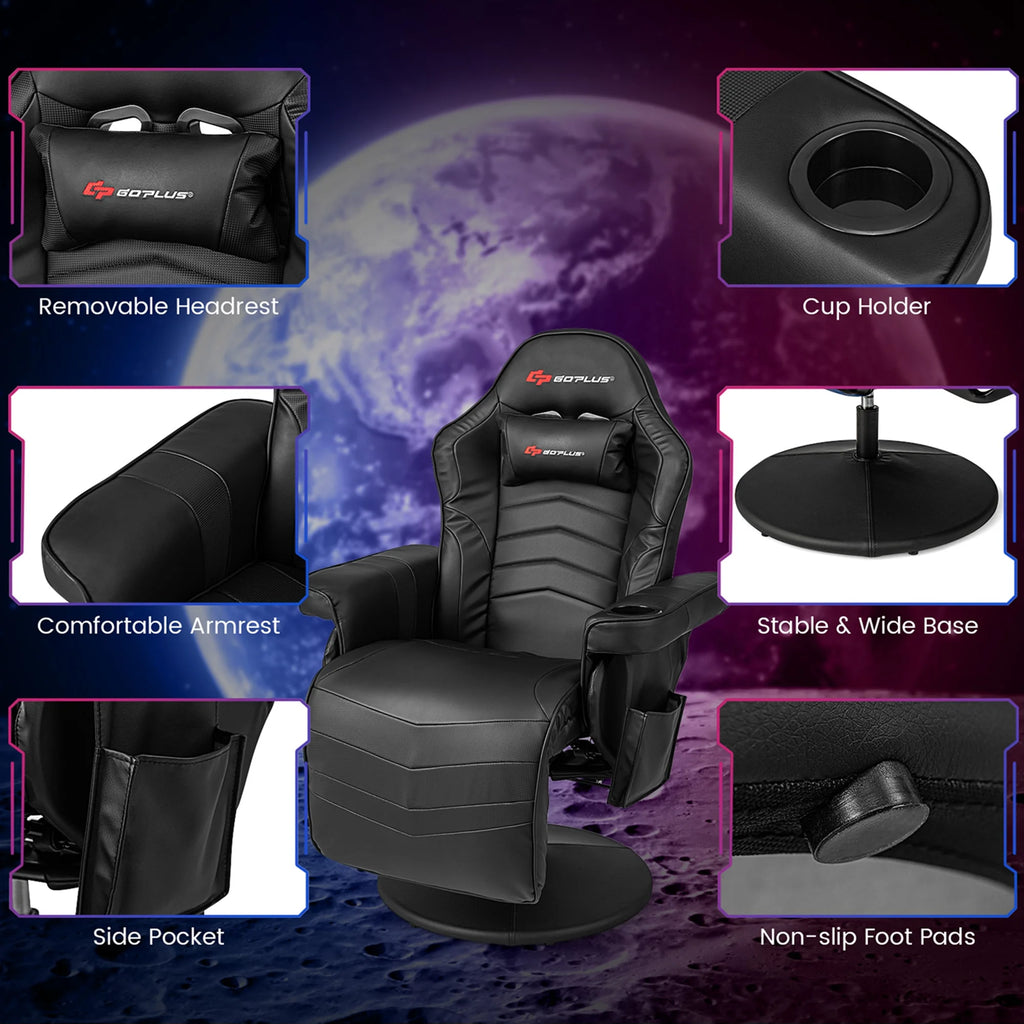 Fauteuil gaming inclinable Goplus avec massage, réglable en hauteur, pivotant, style racing, avec porte-gobelet, rouge