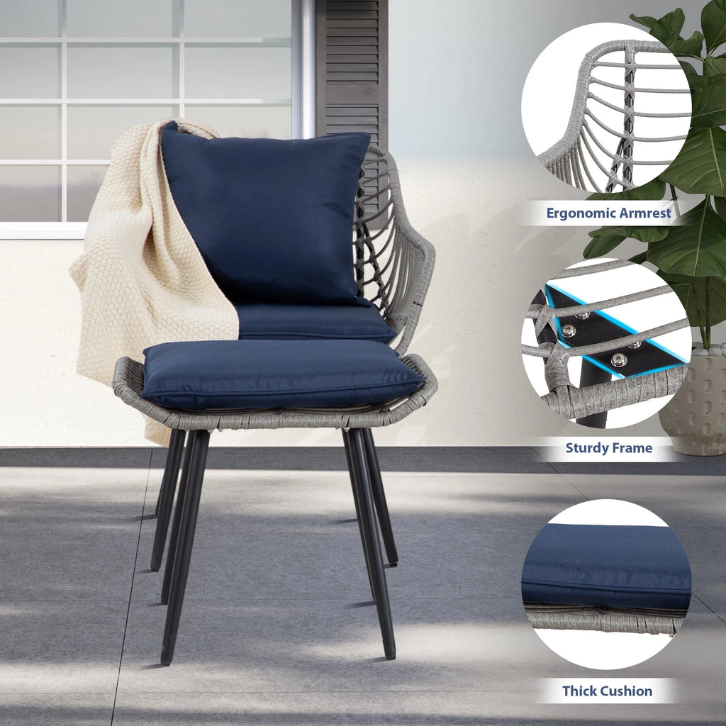 Salon de jardin Ainfox 7 pièces en promotion, canapé en rotin gris avec coussins gris