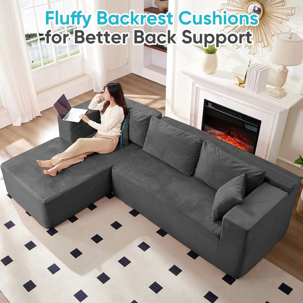 Canapé d’angle ZAFLY 106 Cloud avec méridienne, sans assemblage, canapé-lit en L, canapé modulable surdimensionné à assise profonde pour salon – droite, noir