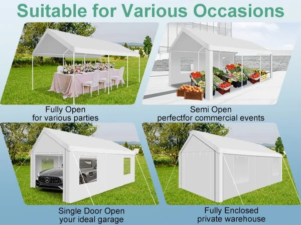 COBIZI Carport 10'x20' Grande tente pour voiture robuste avec structure en acier thermolaqué, garage portable avec parois latérales et portes amovibles, auvent pour voiture avec bâche toutes saisons pour fête en plein air, anniversaire, gris