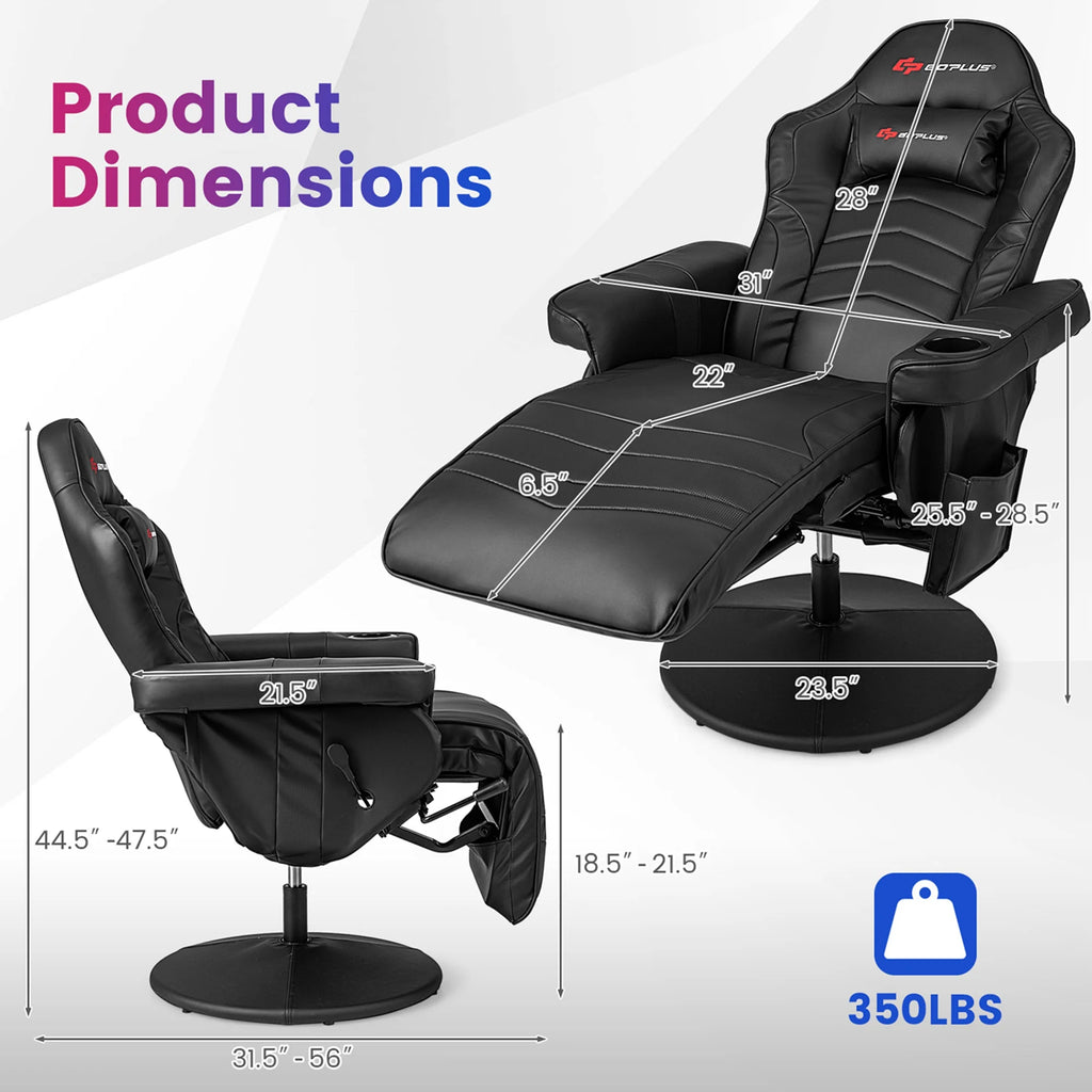 Fauteuil gaming inclinable Goplus avec massage, réglable en hauteur, pivotant, style racing, avec porte-gobelet, rouge
