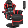 Fauteuil gaming inclinable Goplus avec massage, réglable en hauteur, pivotant, style racing, avec porte-gobelet, rouge