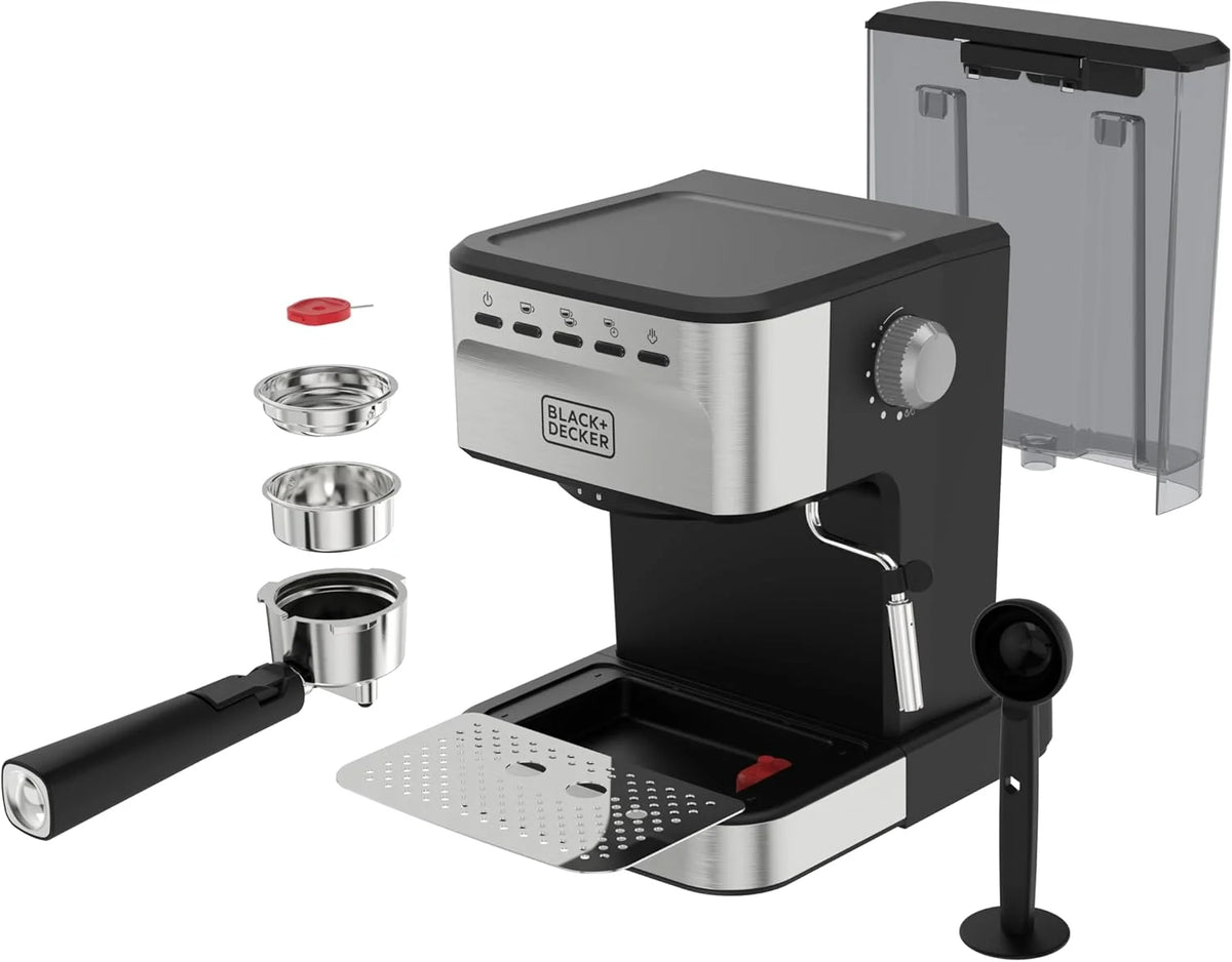 BLACK+DECKER Machine à espresso et cappuccino 15 bars, Acier inoxydable