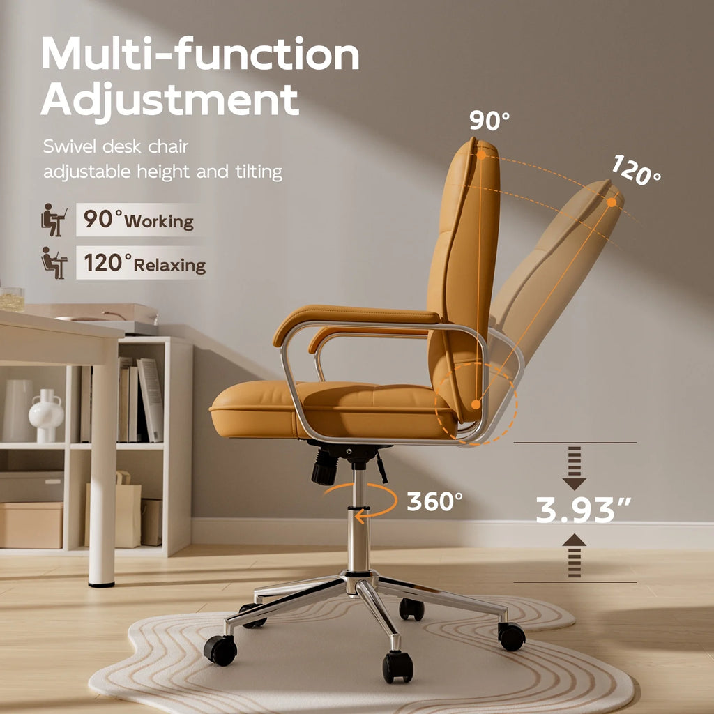 Chaise de bureau Solfway blanche, fauteuil de bureau pivotant en cuir avec roulettes et accoudoirs rembourrés, fauteuil de direction pour adultes