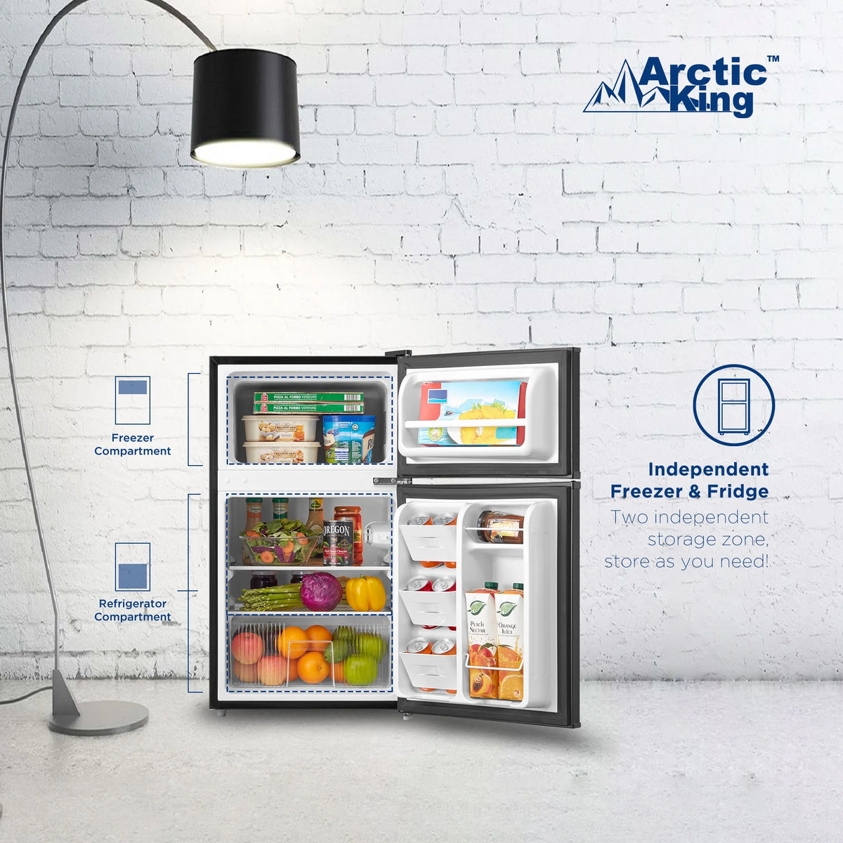 Mini-réfrigérateur Arctic King de 3,2 pi³, à deux portes avec congélateur, en acier inoxydable, certifié Energy Star
