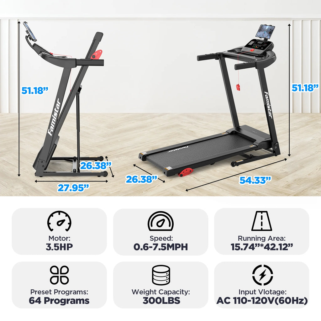 Tapis de course pliable avec inclinaison, tapis de course 3,5 CV pour la maison avec capacité de 330 lb, 71 programmes