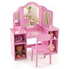 Coiffeuse pour enfant Gymax 2 en 1 Ensemble maquillage princesse avec chaise et miroir pliant sécurisé Blanc