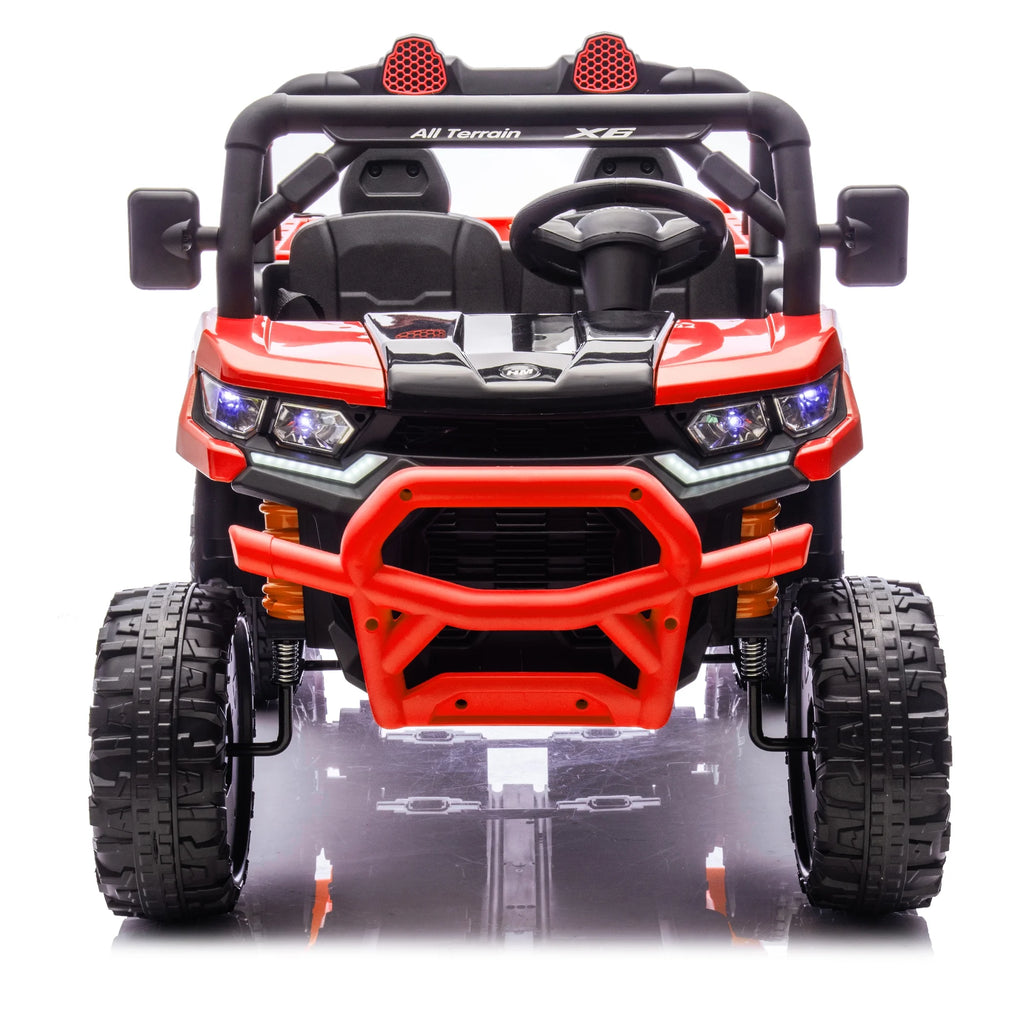 Xuanlur Voiture électrique pour enfants 24V 2 places, UTV avec moteur 2x200W, Jouet électrique 24 volts avec benne/pelle, Voiture électrique pour enfants avec pneus résistants, lumière LED, musique, télécommande, noire