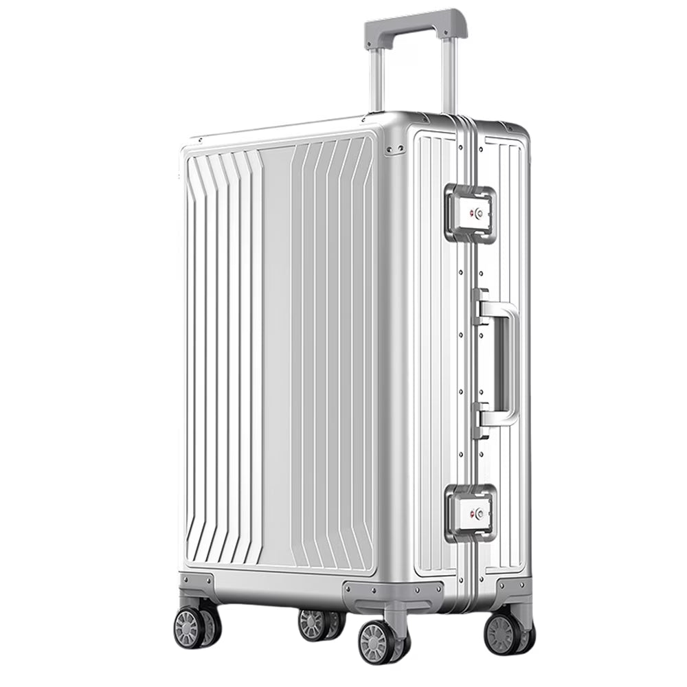 Valise cabine rigide entièrement en aluminium et magnésium avec roulettes, valise en soute rigide moderne sans fermeture éclair avec cadenas TSA, valise en métal approuvée par les compagnies aériennes, bagage roulant en métal