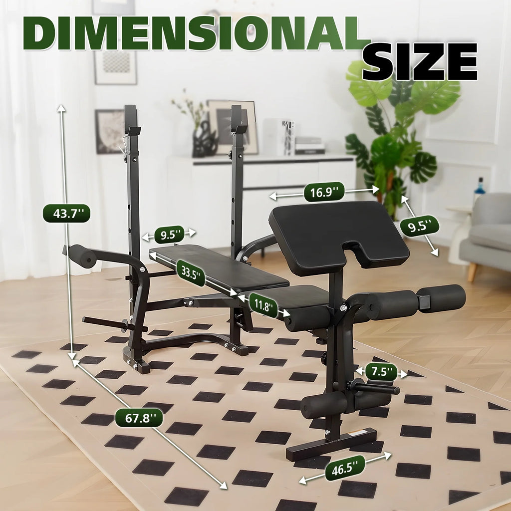 Ensemble de banc de musculation réglable Mikolo, capacité de 800 lb, banc de musculation complet 6-en-1 avec extension des jambes, ensemble de banc de musculation multifonction pour salle de sport à domicile