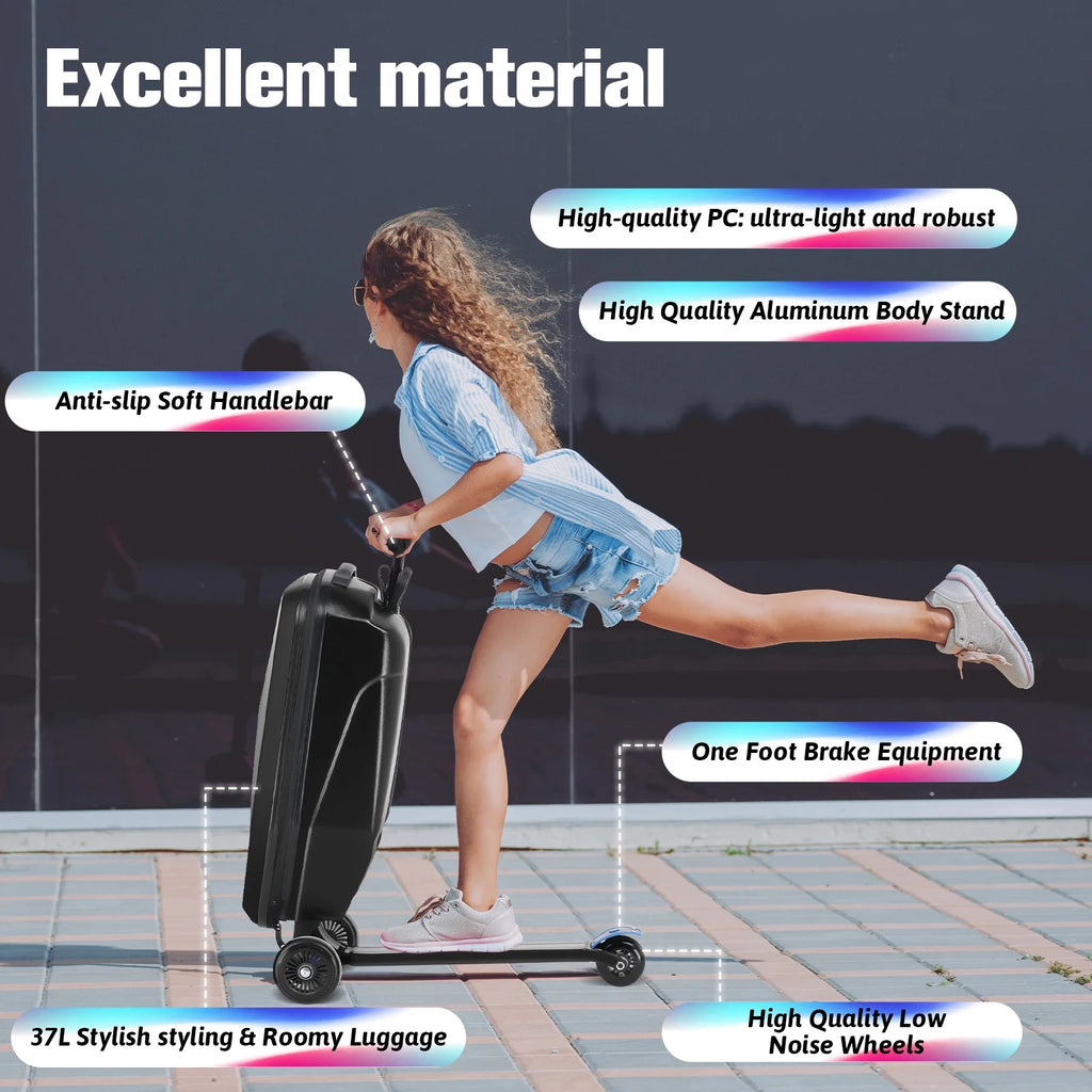 Valise à roulettes Advwin pour enfants et adultes, valise rigide sur laquelle les enfants de 4 à 15 ans peuvent rouler, bagage cabine multifonction léger et pliable avec roulettes, pour enfants et adolescents, rose