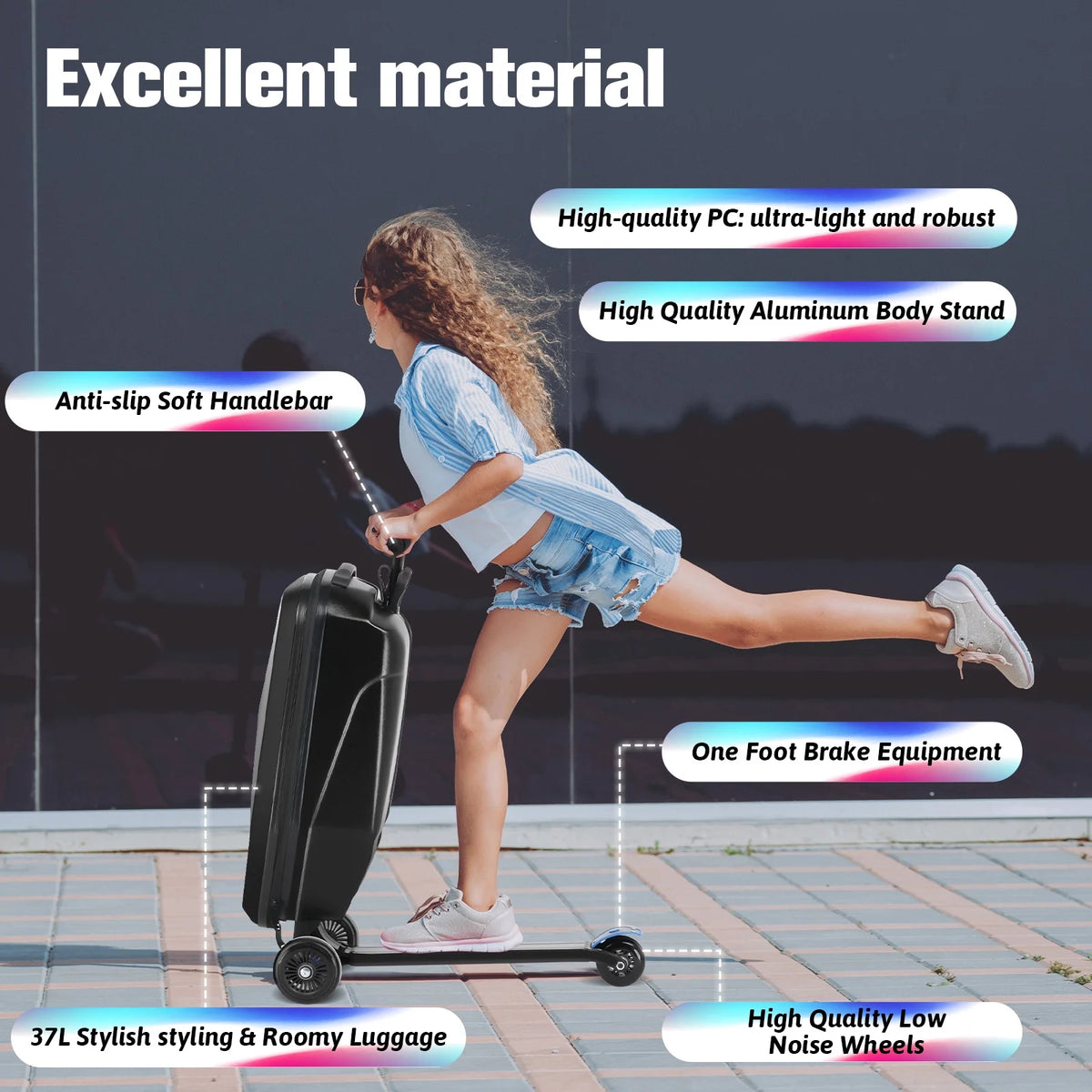 Valise à roulettes Advwin pour enfants et adultes, valise rigide sur laquelle les enfants de 4 à 15 ans peuvent rouler, bagage cabine multifonction léger et pliable avec roulettes, pour enfants et adolescents, rose