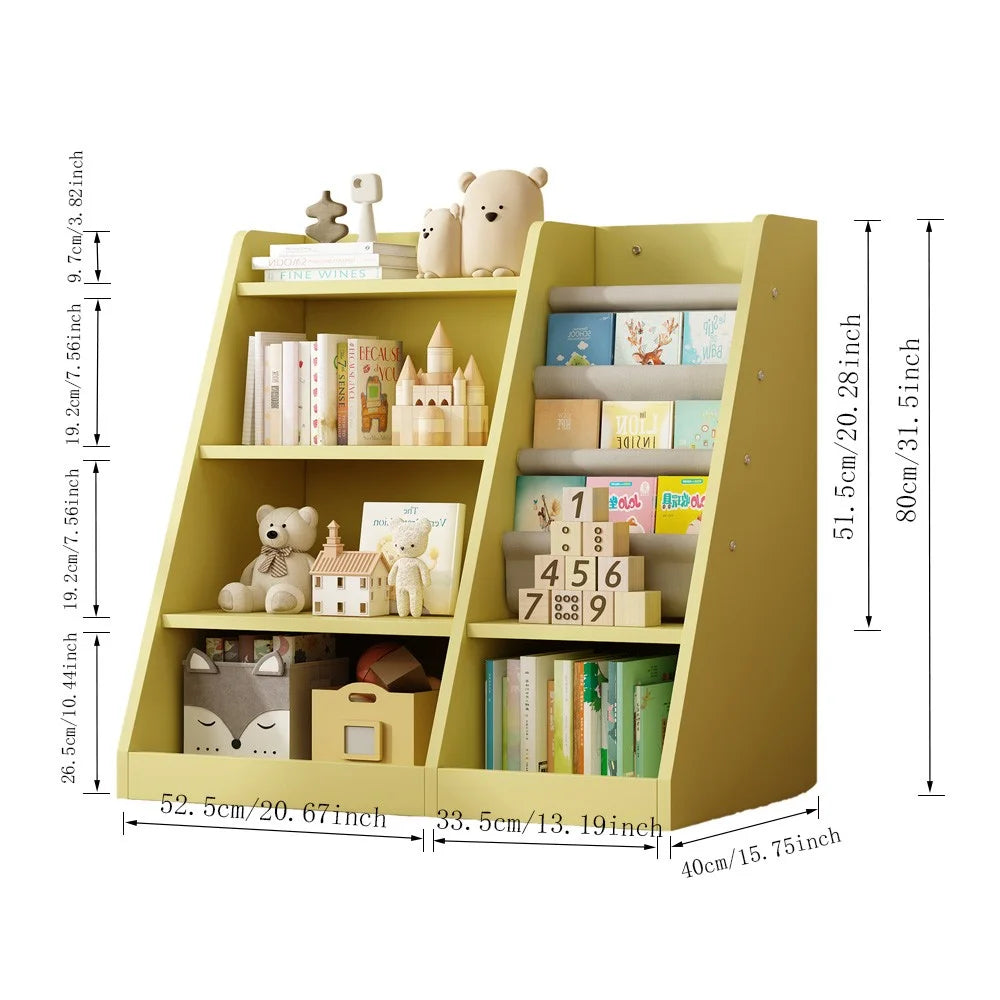 IVV Bibliothèque Montessori pour enfants, Bibliothèque moderne en bois à 4 niveaux, Étagère à livres et jouets pour enfants, Support d’étagère en tissu, Pour salle de classe, chambre, chambre de bébé ou salle de jeux (Rose)