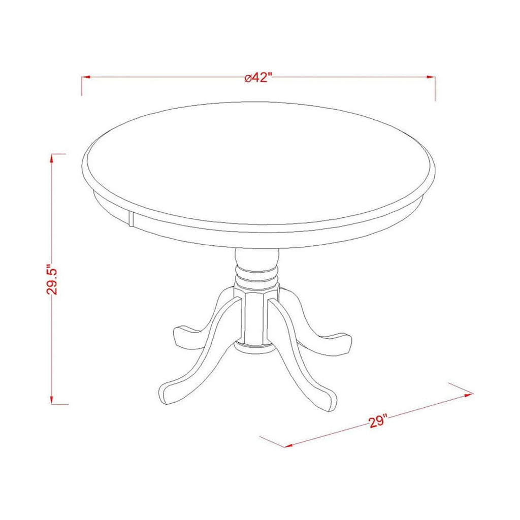 Ensemble de table à manger de 5 pièces HomeStock Country Cottage comprend une table de cuisine ronde avec piètement central et 4 chaises de salle à manger, 42 x 42 pouces, finition blanc lin
