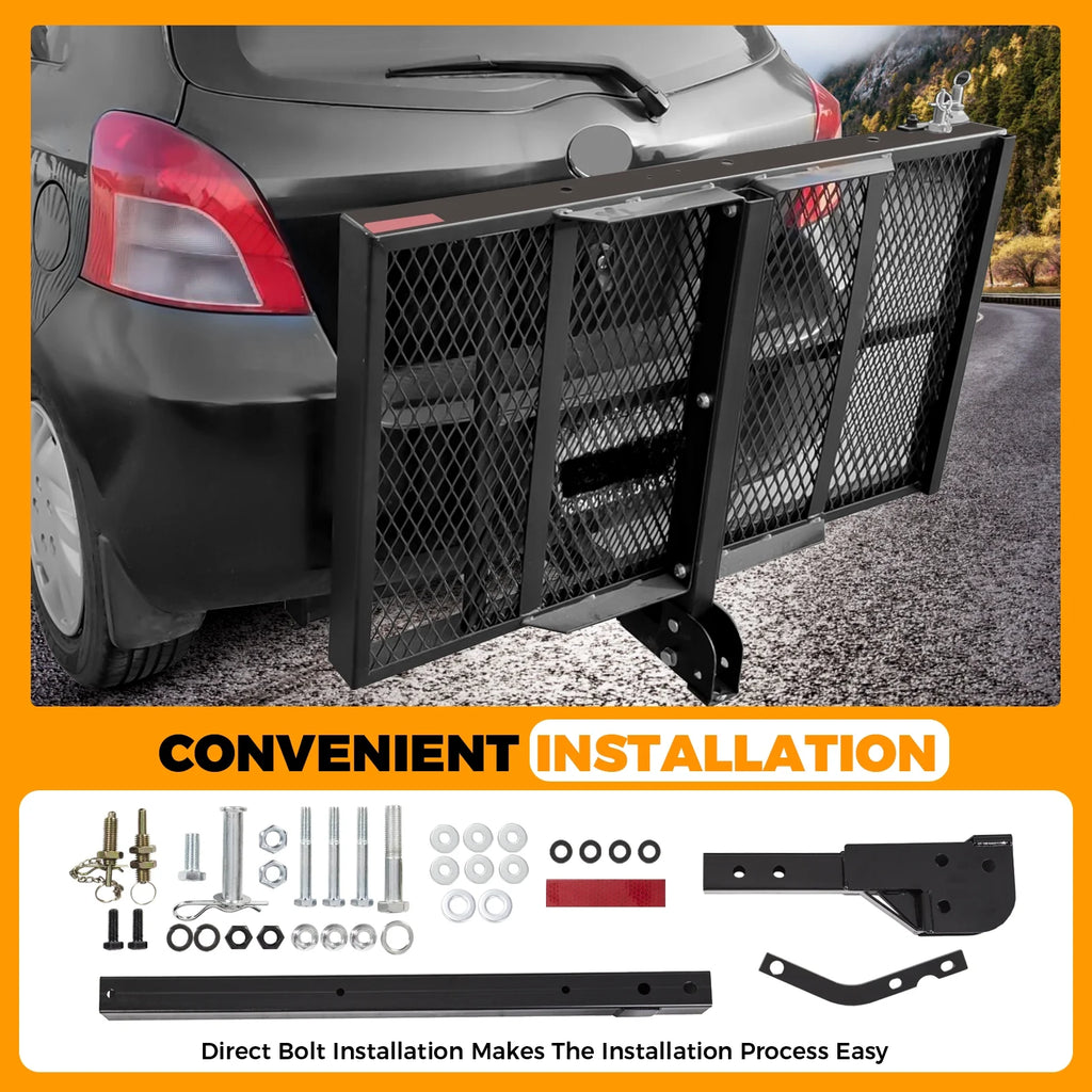Porte-bagages à attelage HECASA pour scooter de mobilité et fauteuil roulant, avec rampe de chargement, panier à bagages et lève-personne médical pour personnes à mobilité réduite
