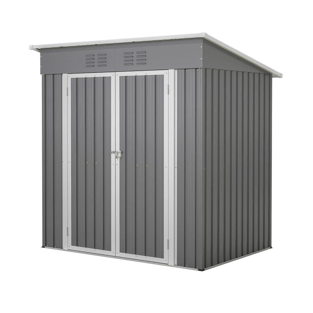 Abri de rangement extérieur de 6 x 4 pi avec cadre de plancher, abri de rangement extérieur avec porte verrouillable, abri pour outils de jardin toutes saisons avec grille d’aération pour maison, cour arrière, terrasse et pelouse, noir