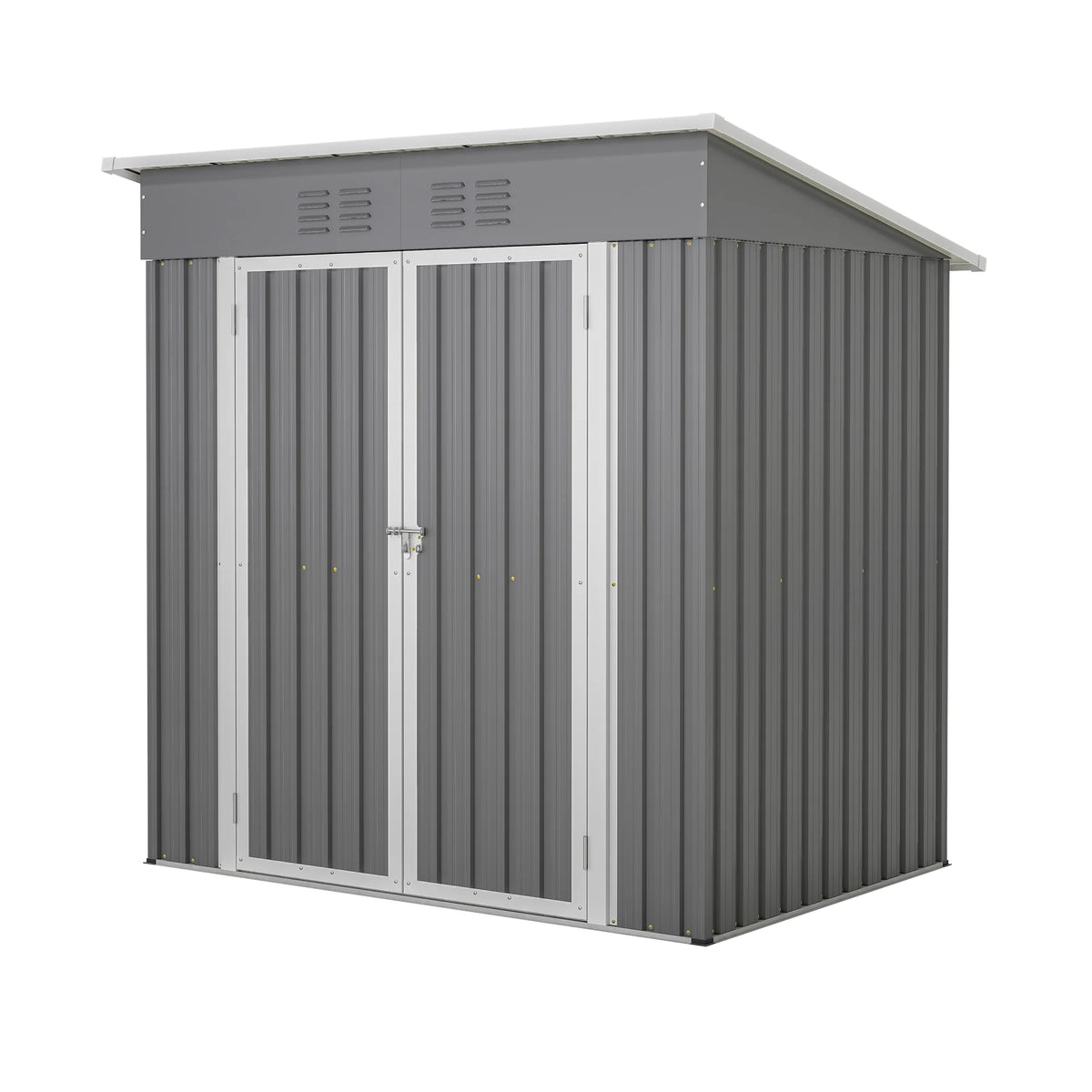 Abri de rangement extérieur de 6 x 4 pi avec cadre de plancher, abri de rangement extérieur avec porte verrouillable, abri pour outils de jardin toutes saisons avec grille d’aération pour maison, cour arrière, terrasse et pelouse, noir