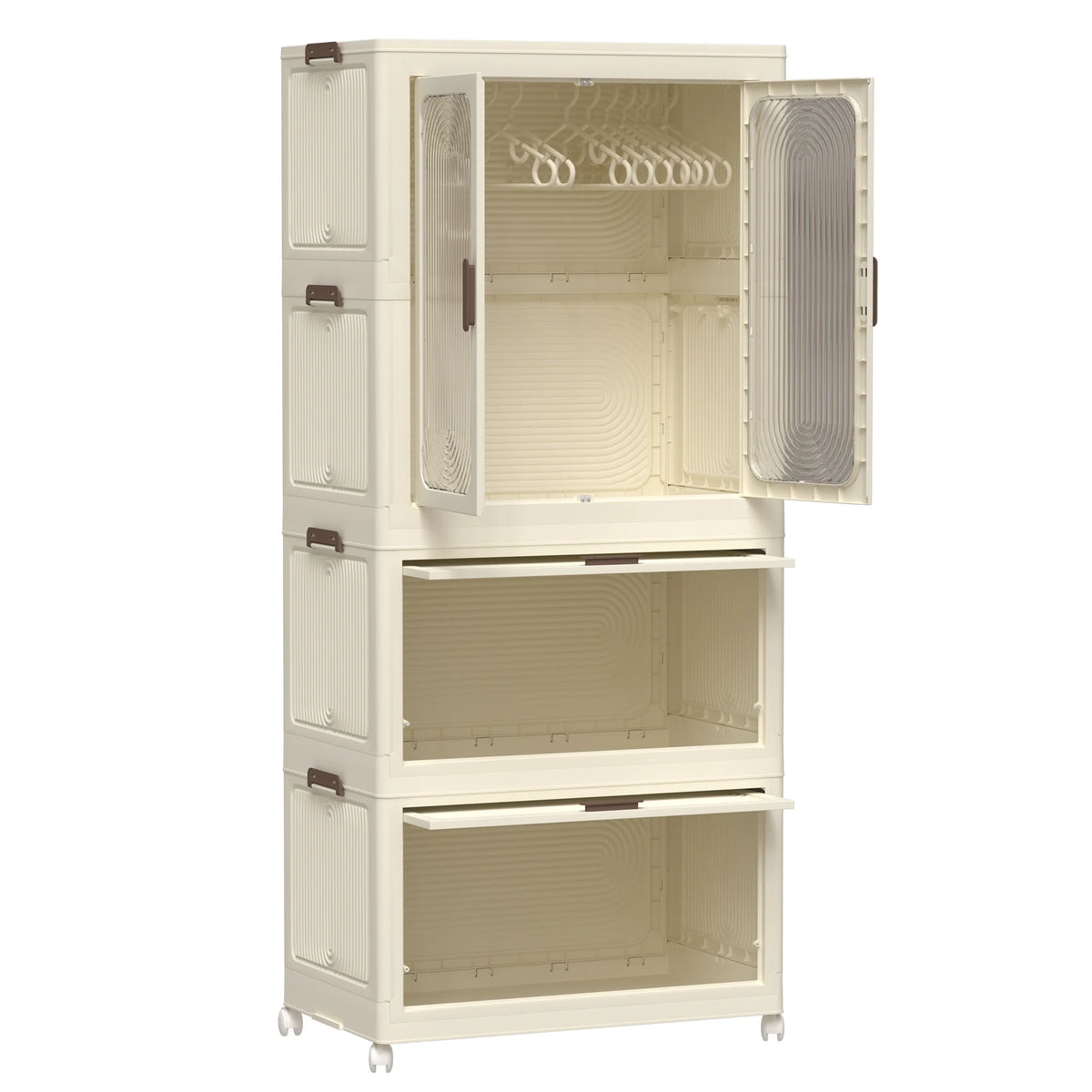 Penderie portable pour enfants Montary avec portes magnétiques et tringle – Meuble de rangement en plastique à 4 casiers pour chambre d'enfant