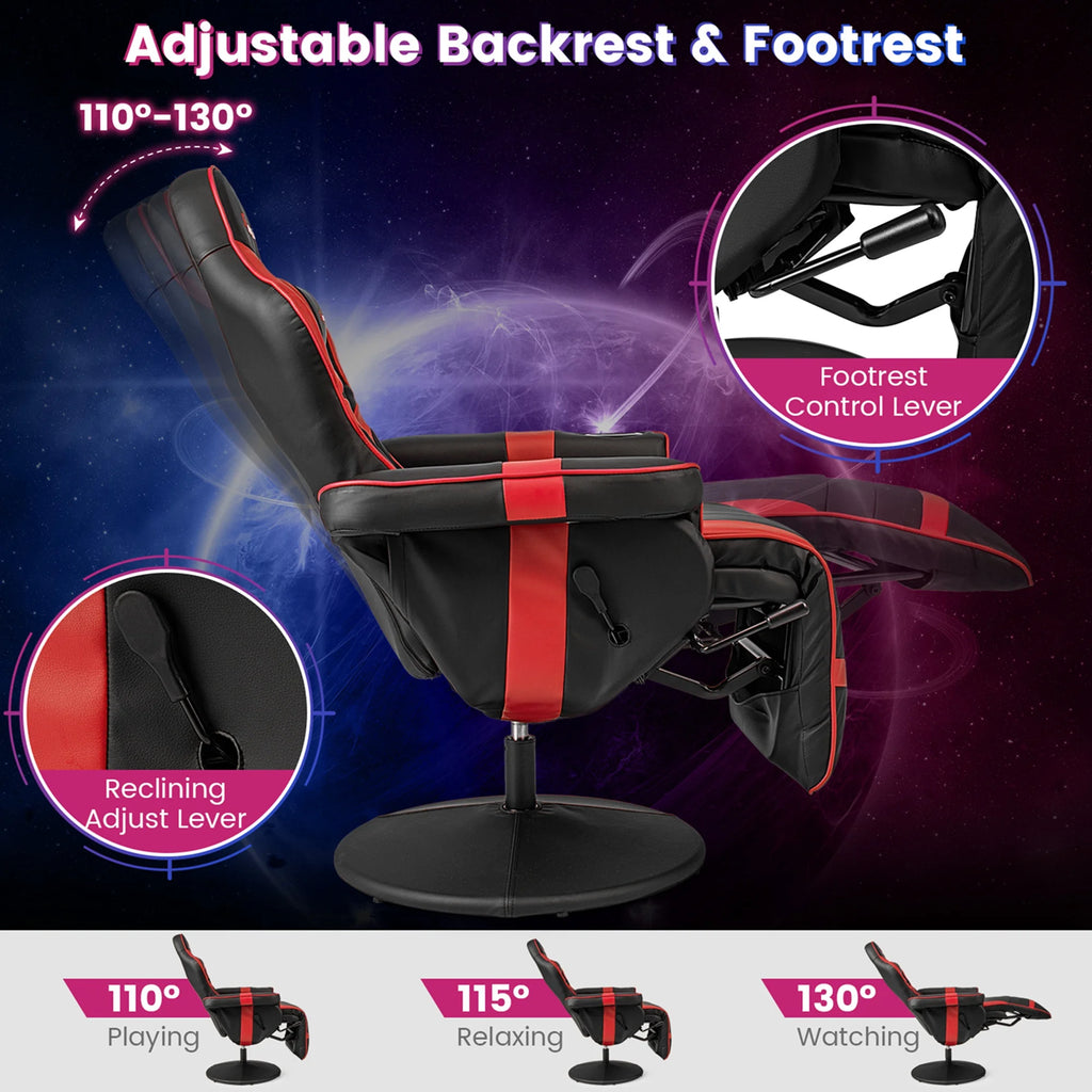Fauteuil gaming inclinable Goplus avec massage, réglable en hauteur, pivotant, style racing, avec porte-gobelet, rouge