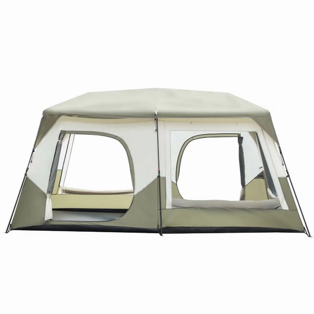 Tente cabane instantanée pour 10 personnes, tente de camping familiale imperméable et ventilée avec double toit, poches de rangement, vert militaire