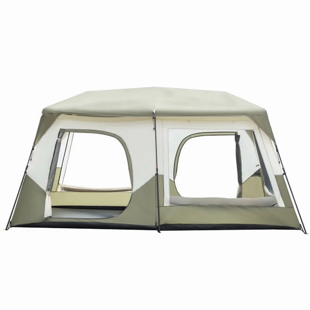 Tente cabane instantanée pour 10 personnes, tente de camping familiale imperméable et ventilée avec double toit, poches de rangement, vert militaire