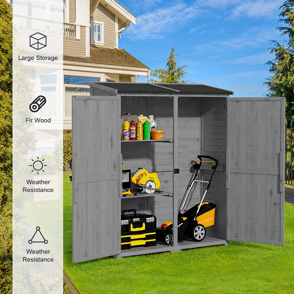 Abri de rangement extérieur large Aiho 55 avec portes doubles verrouillables - Abri de jardin résistant aux intempéries pour terrasse, jardin et pelouse, gris