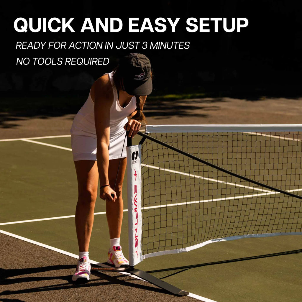 Système de filet portable pour pickleball SwiftNet 2.1| Fibre de carbone légère à haute tension + Matériau du cadre en alliage